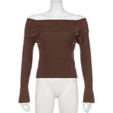 Buckle off shoulder solid long sleeve top